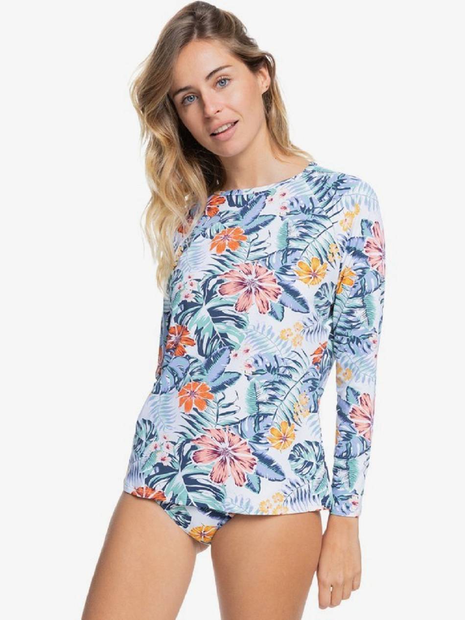 Roxy AO Long Sleeve Women\'s Rashguards white flower | SG_LW2180