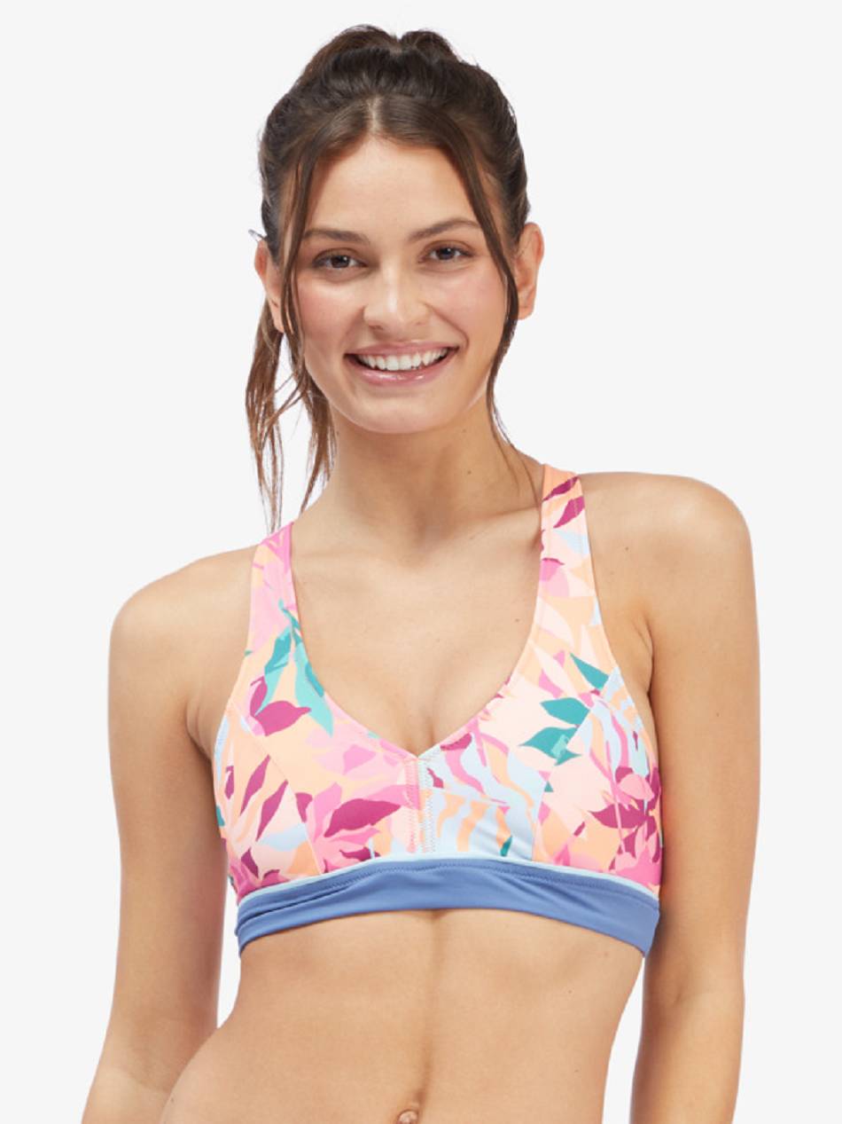 Roxy Active Halter Women\'s Bikini Tops multicolor flower | SG_LW9148