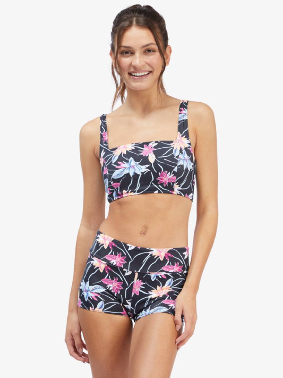 Roxy Active Tankini Sports Bra Women\'s Bikinis Dark Grey flower | SG_LW6183