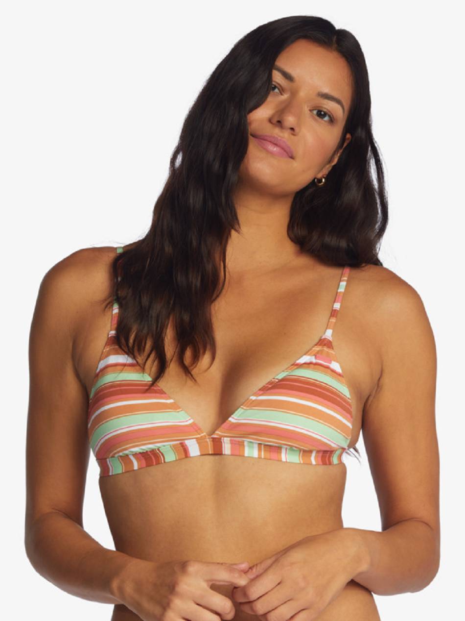 Roxy Beach Classics Fixed Triangle Women\'s Bikini Tops Brown Stripes | SG_LW5292