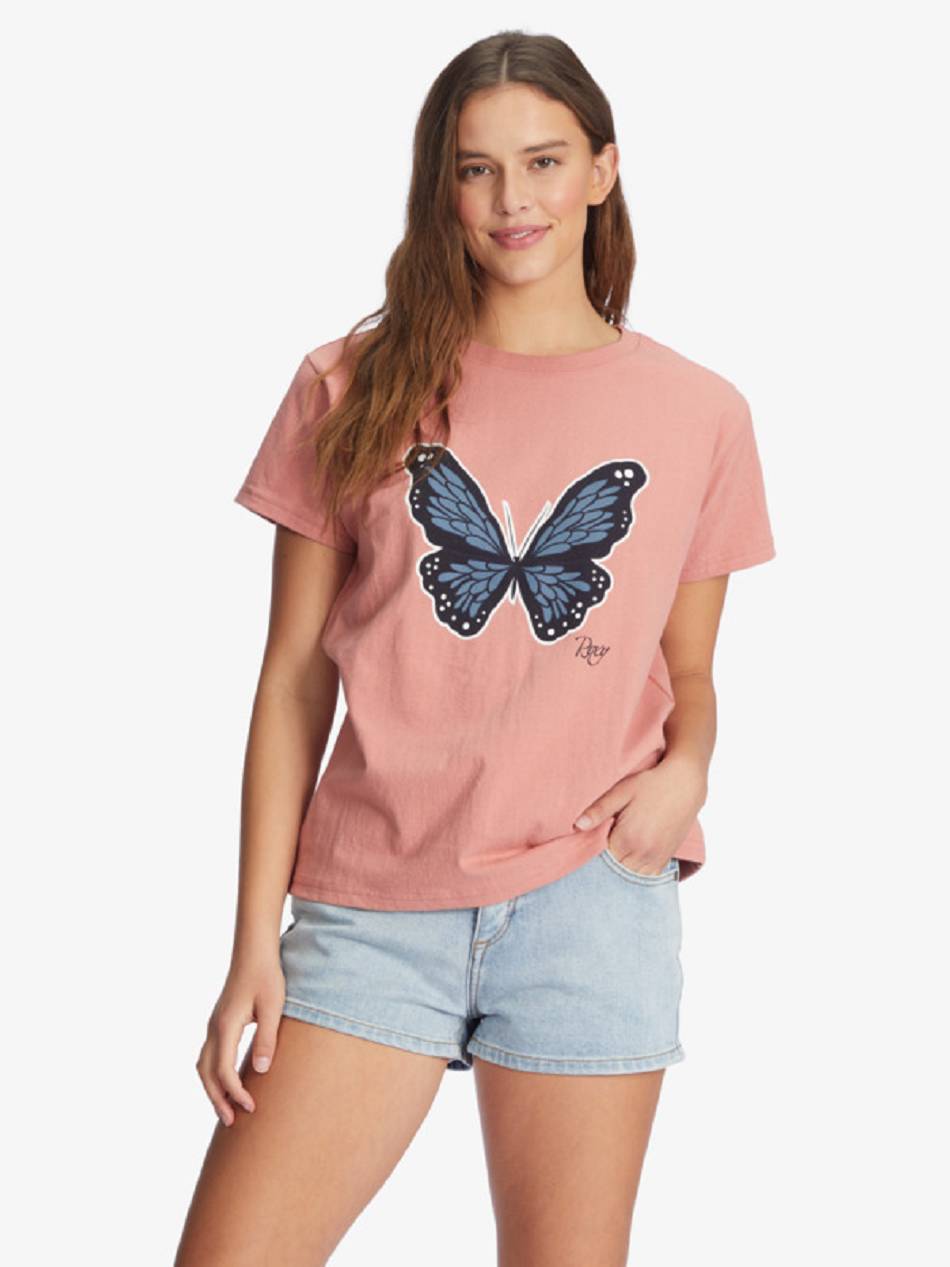 Roxy Butterfly Baby Boyfriend Women\'s T-Shirt pink | SG_LW3037