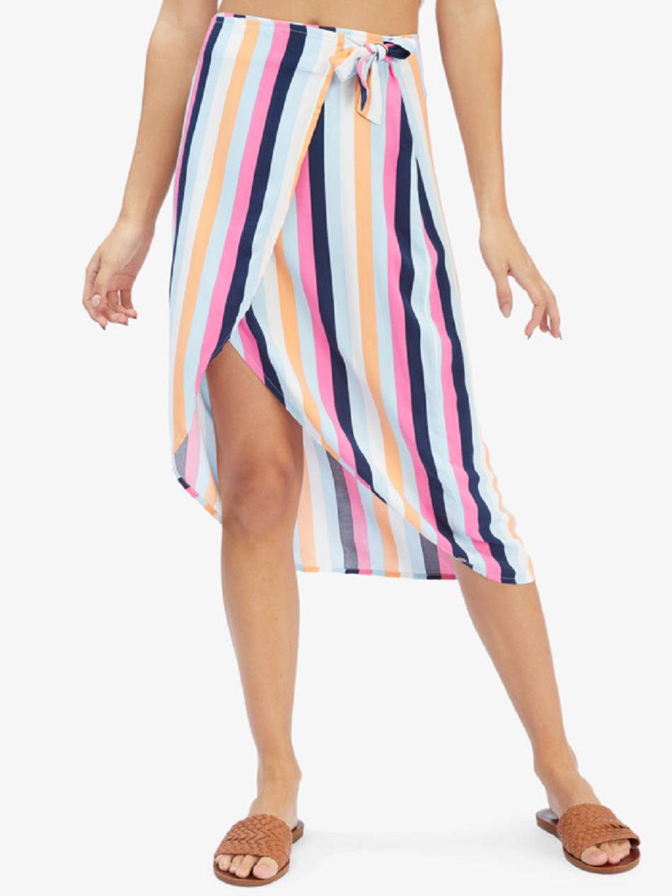 Roxy Destiny Waits Midi Wrap Women\'s Skirts Blue Stripes | SG_LW8329