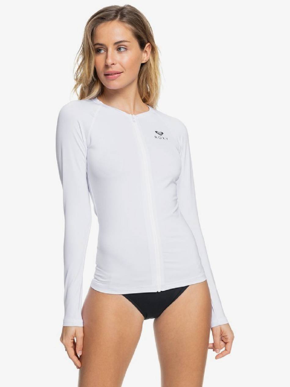 Roxy Essentials Zip-Front Women\'s Rashguards White | SG_LW9003