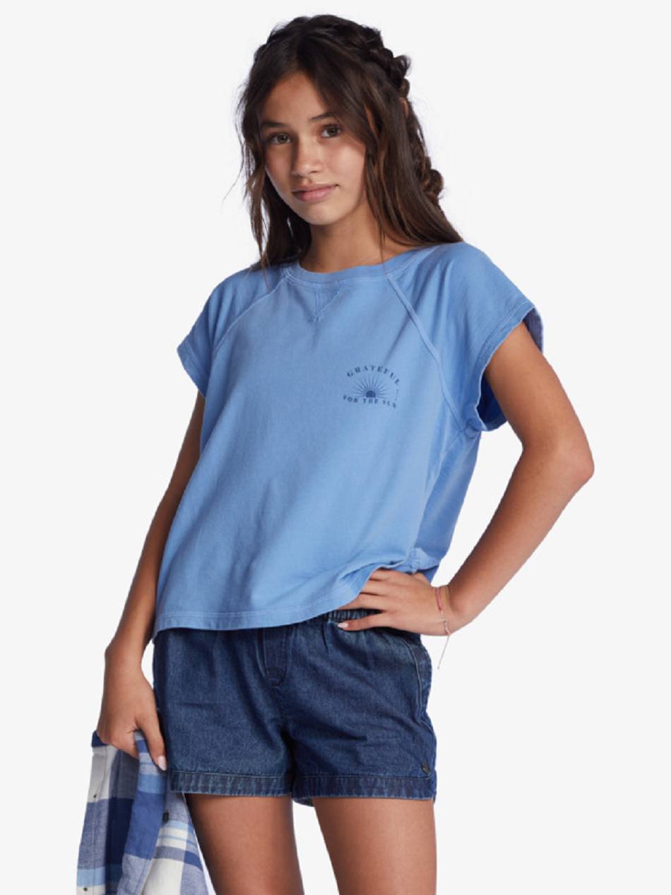 Roxy Grateful Sun Kids\' T-Shirt Blue | SG_LW8575