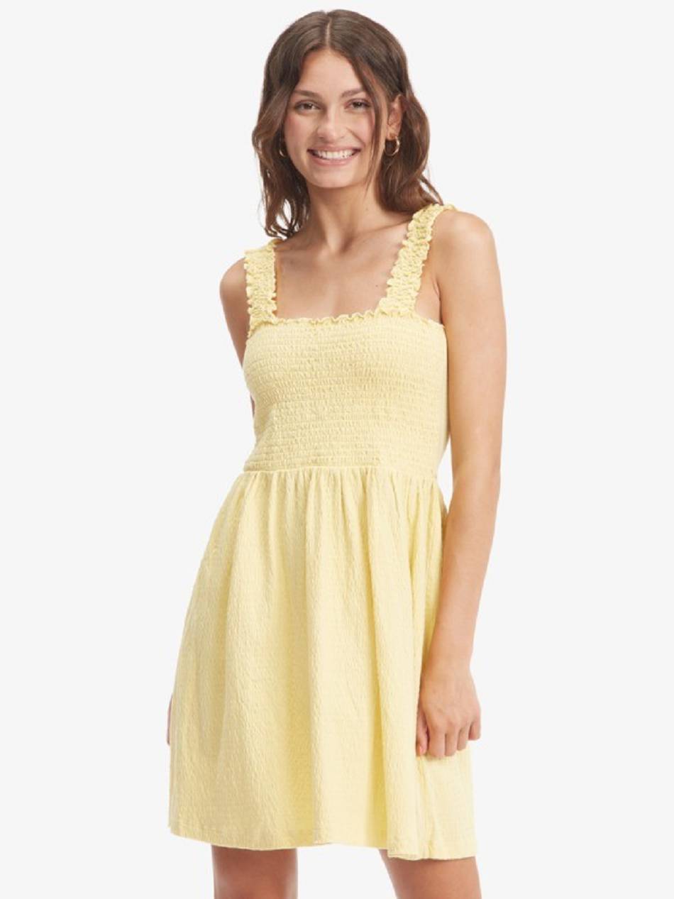 Roxy Hanging 10 Off The Shoulder Mini Women\'s Dress yellow | SG_LW1190