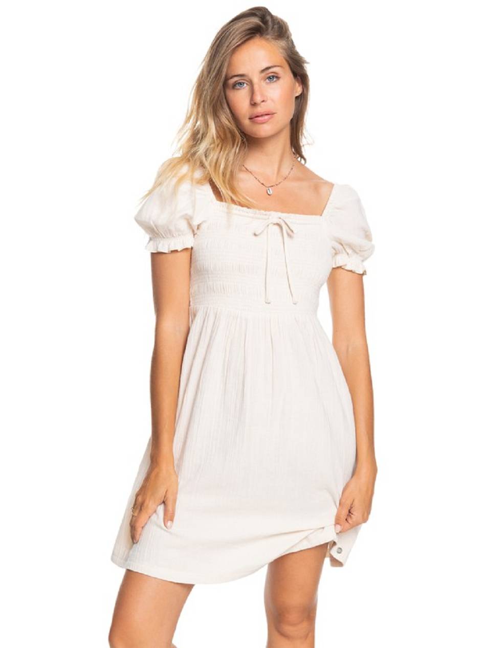 Roxy Hello Mini Again Puff Sleeve Women\'s Dress White | SG_LW2977