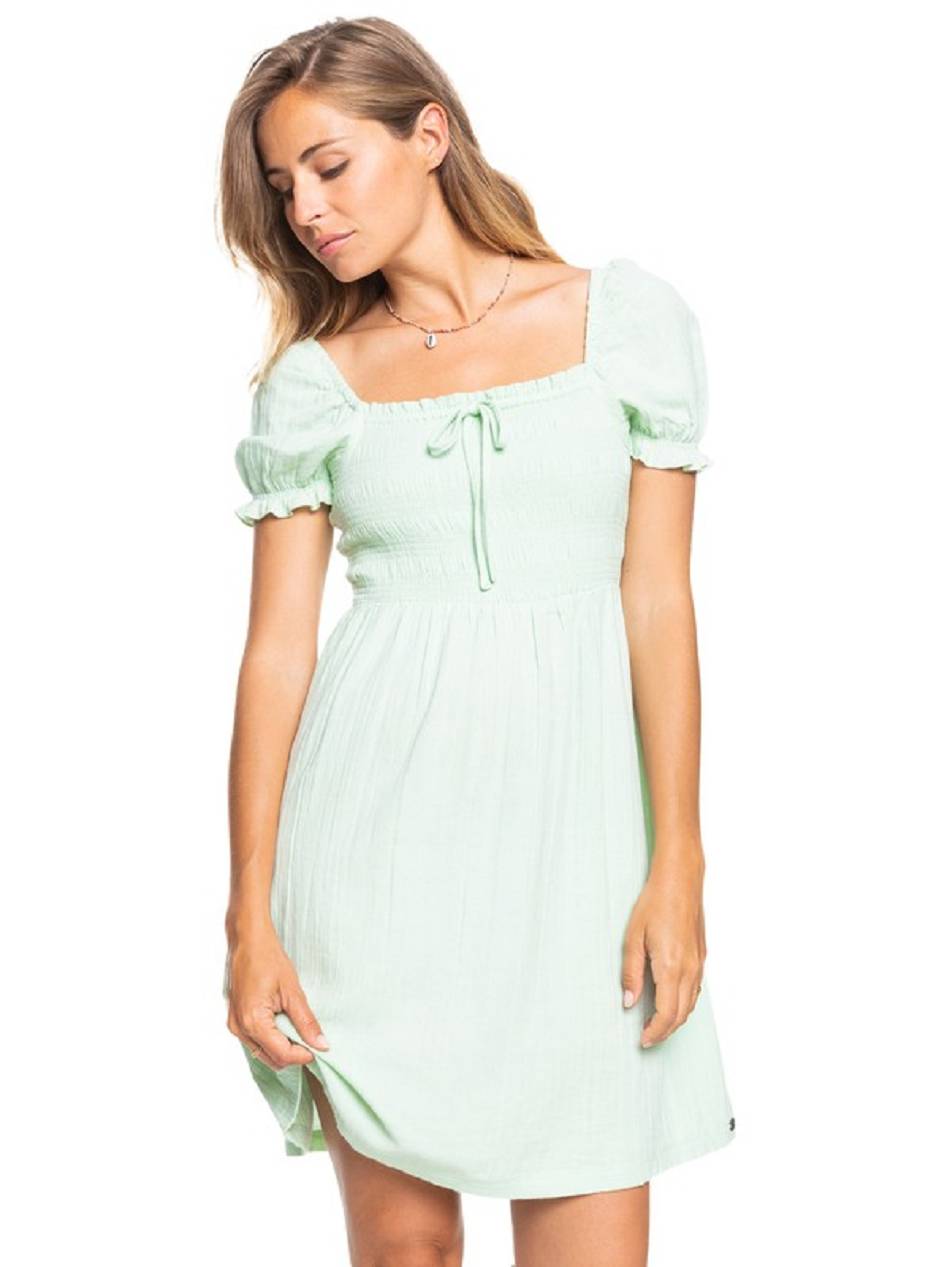 Roxy Hello Mini Again Puff Sleeve Women\'s Dress green | SG_LW7200