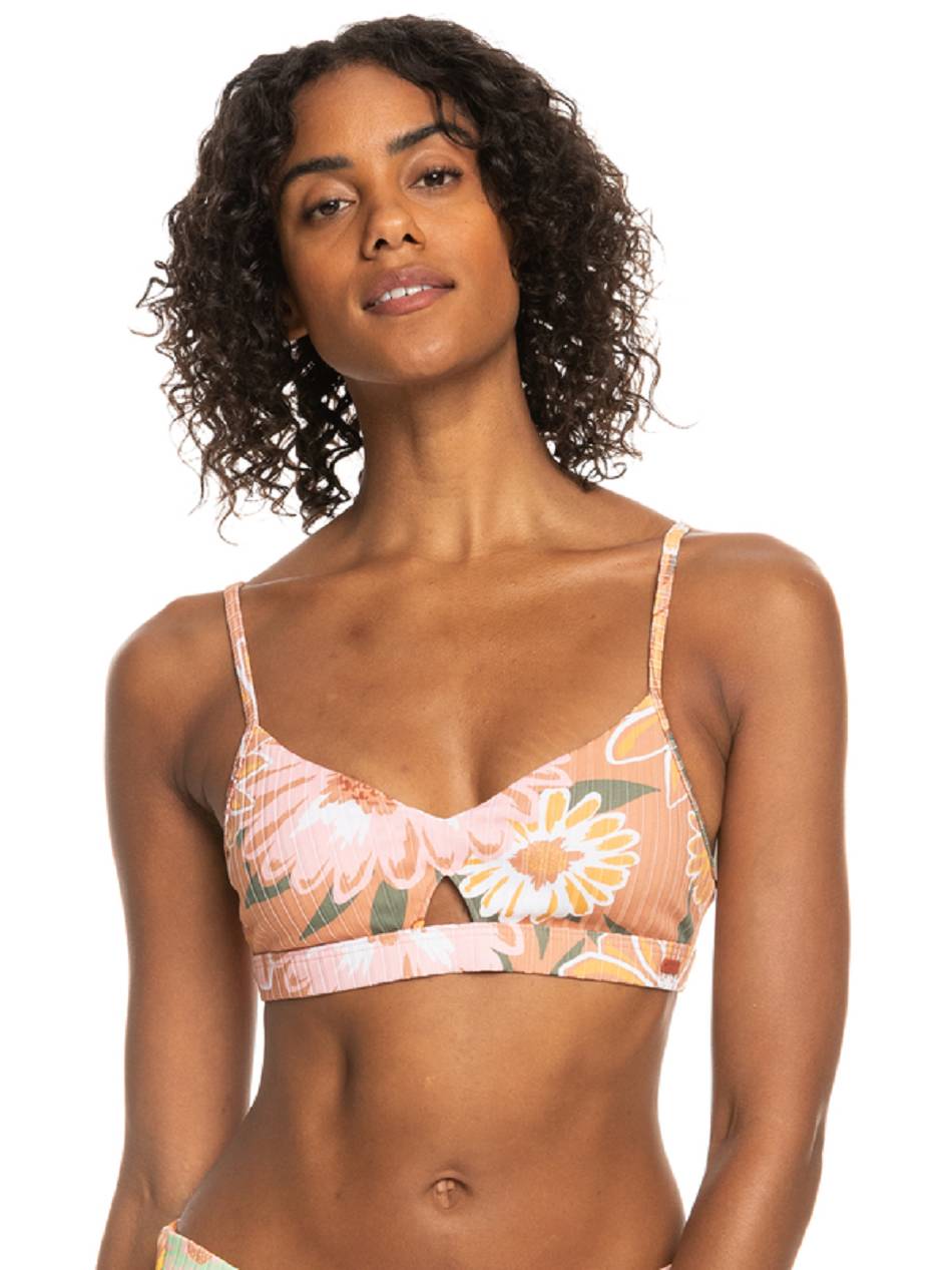 Roxy Love Rib The Cross Step Bralette Women\'s Bikini Tops pink flower | SG_LW2772