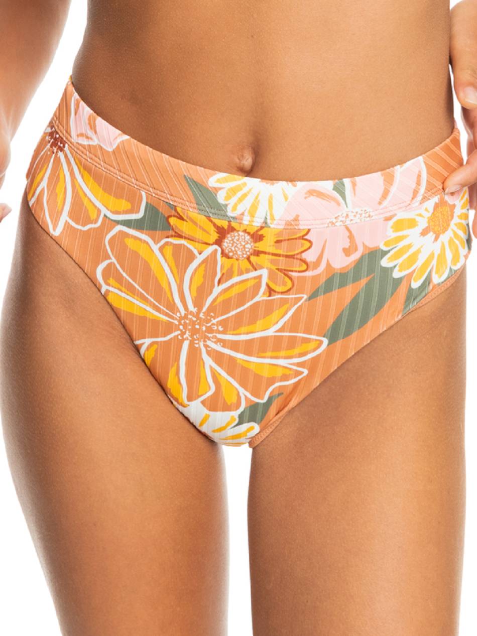 Roxy Love Rib The Shorey High Rise Women\'s Bikini Bottoms Yellow Flower | SG_LW1104