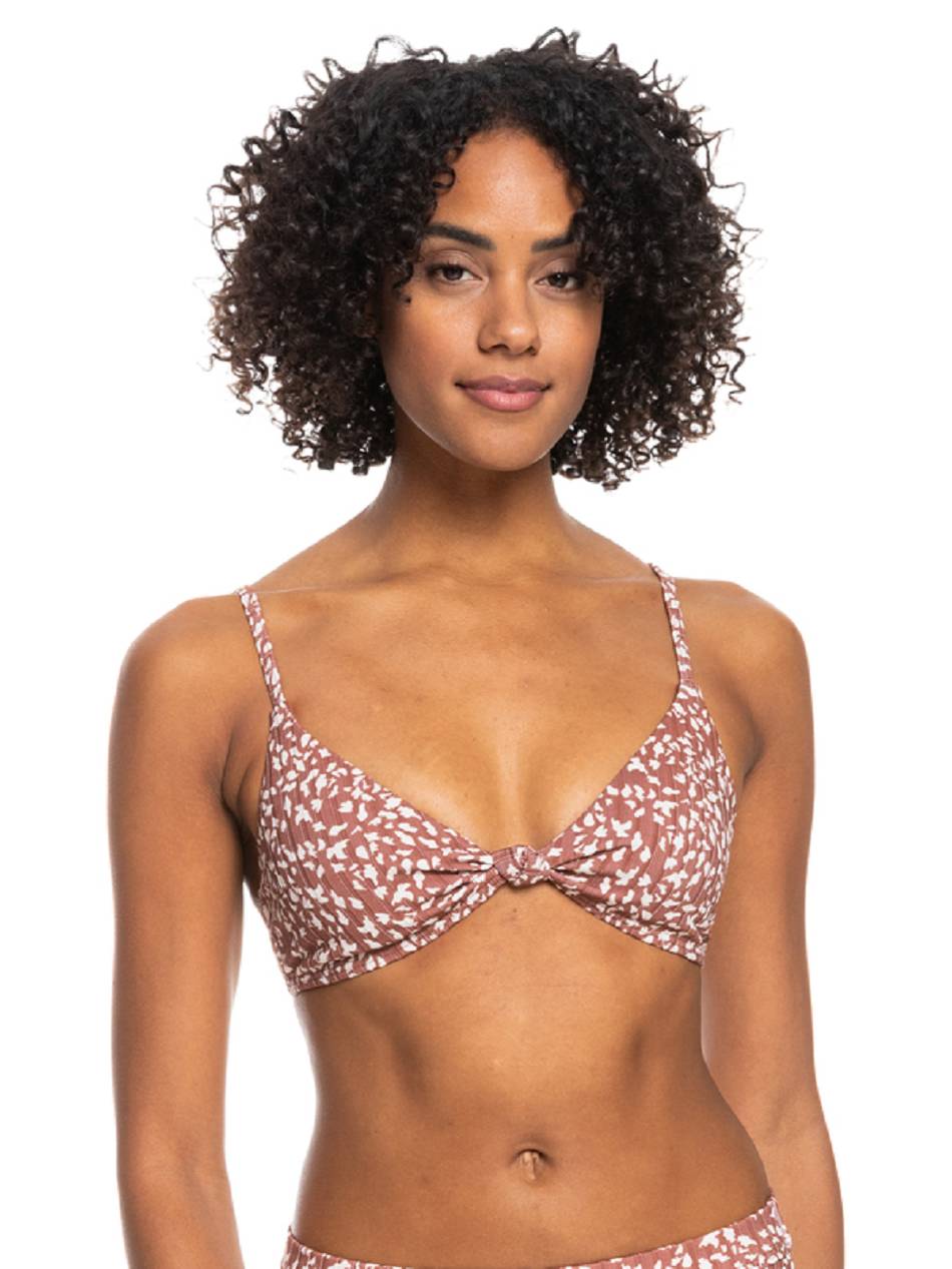 Roxy Love The Surf Knot Printed Rib Women\'s Bikini Tops Brown | SG_LW2575