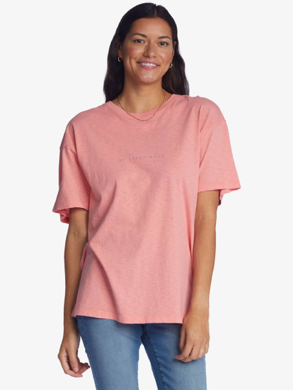 Roxy Lucky Wave Oversized Women\'s T-Shirt pink | SG_LW2554