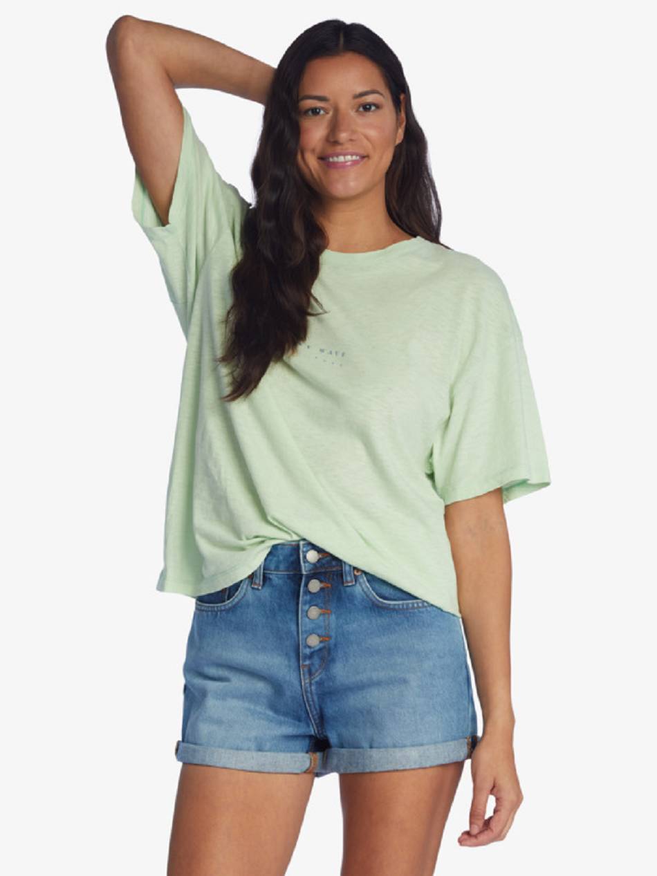 Roxy Lucky Wave Oversized Women\'s T-Shirt green | SG_LW4755