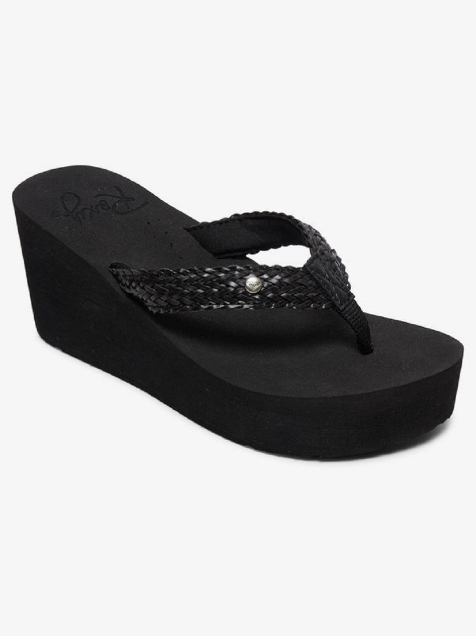 Roxy Mellie Wedge Women\'s Flip Flops Black | SG_LW5615