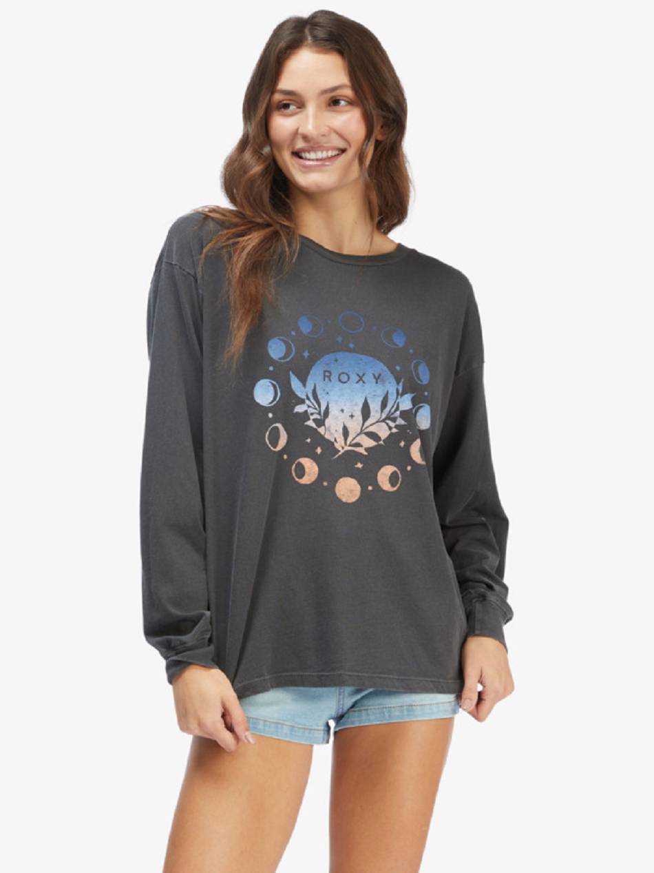 Roxy Moon Stars Oversized Graphic Women\'s T-Shirt Dark Grey | SG_LW5837