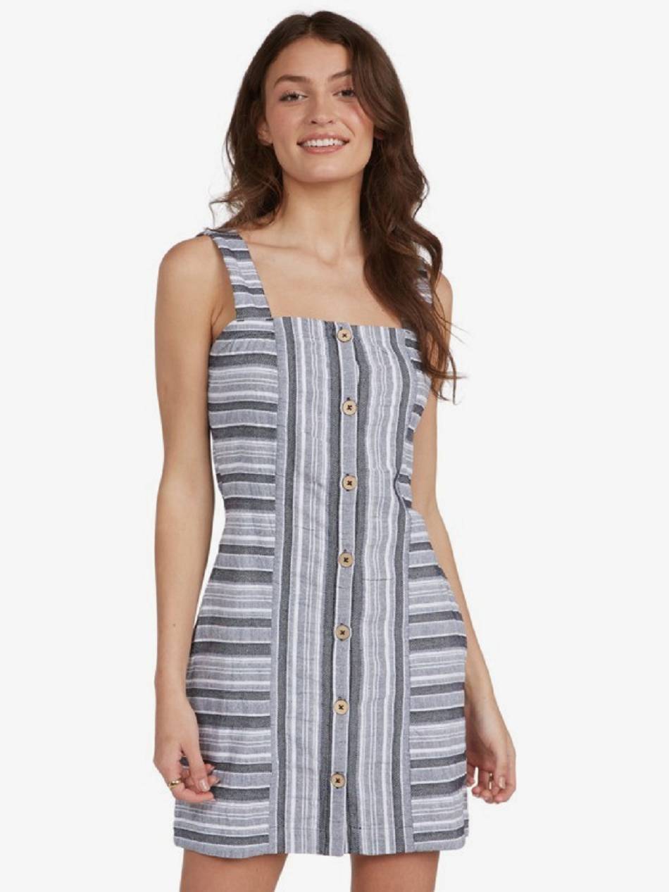 Roxy Next Door Women\'s Dress Dark Grey Stripes | SG_LW4030