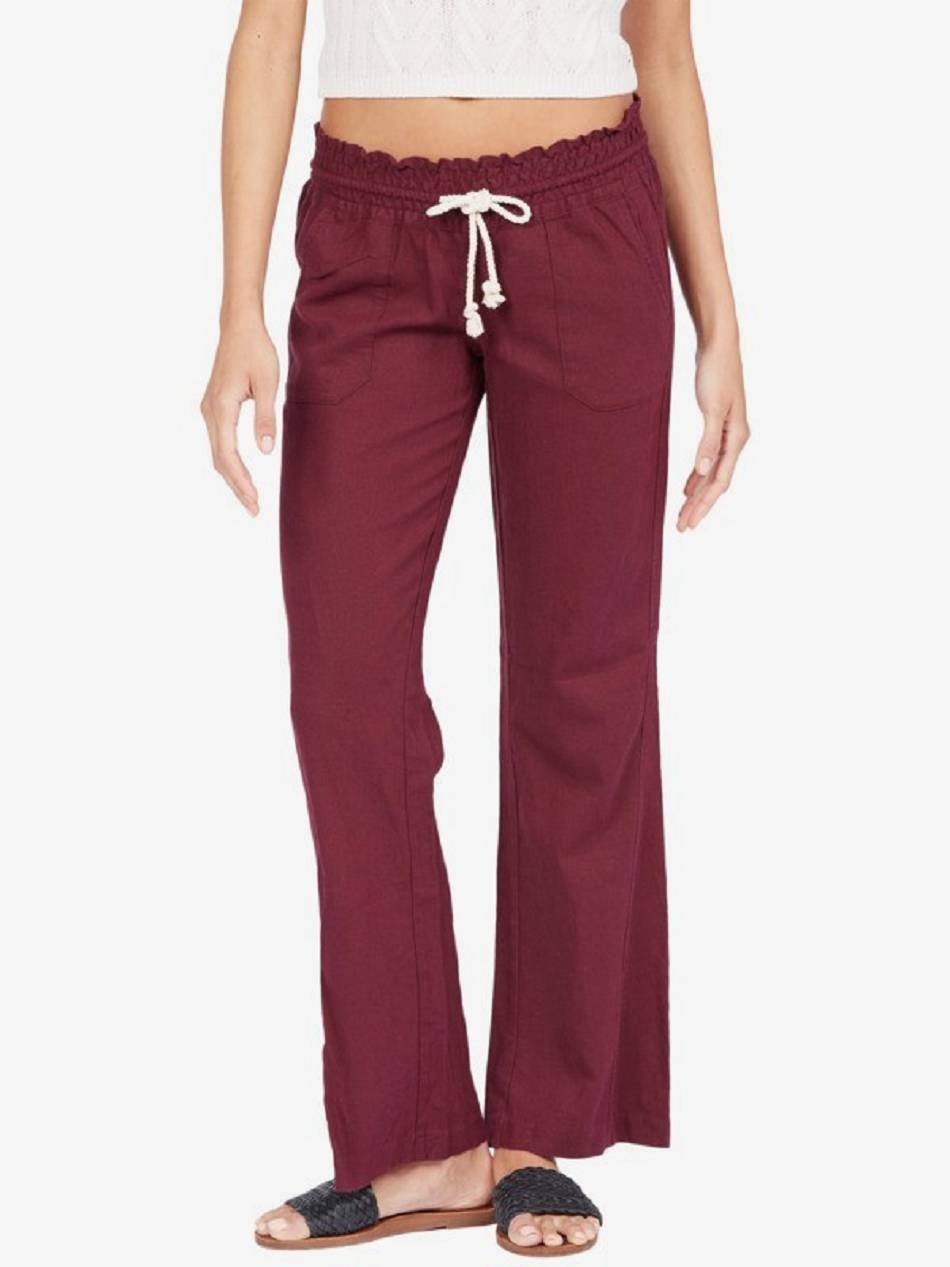 Roxy Oceanside Flared Women\'s Pants deep red | SG_LW9444