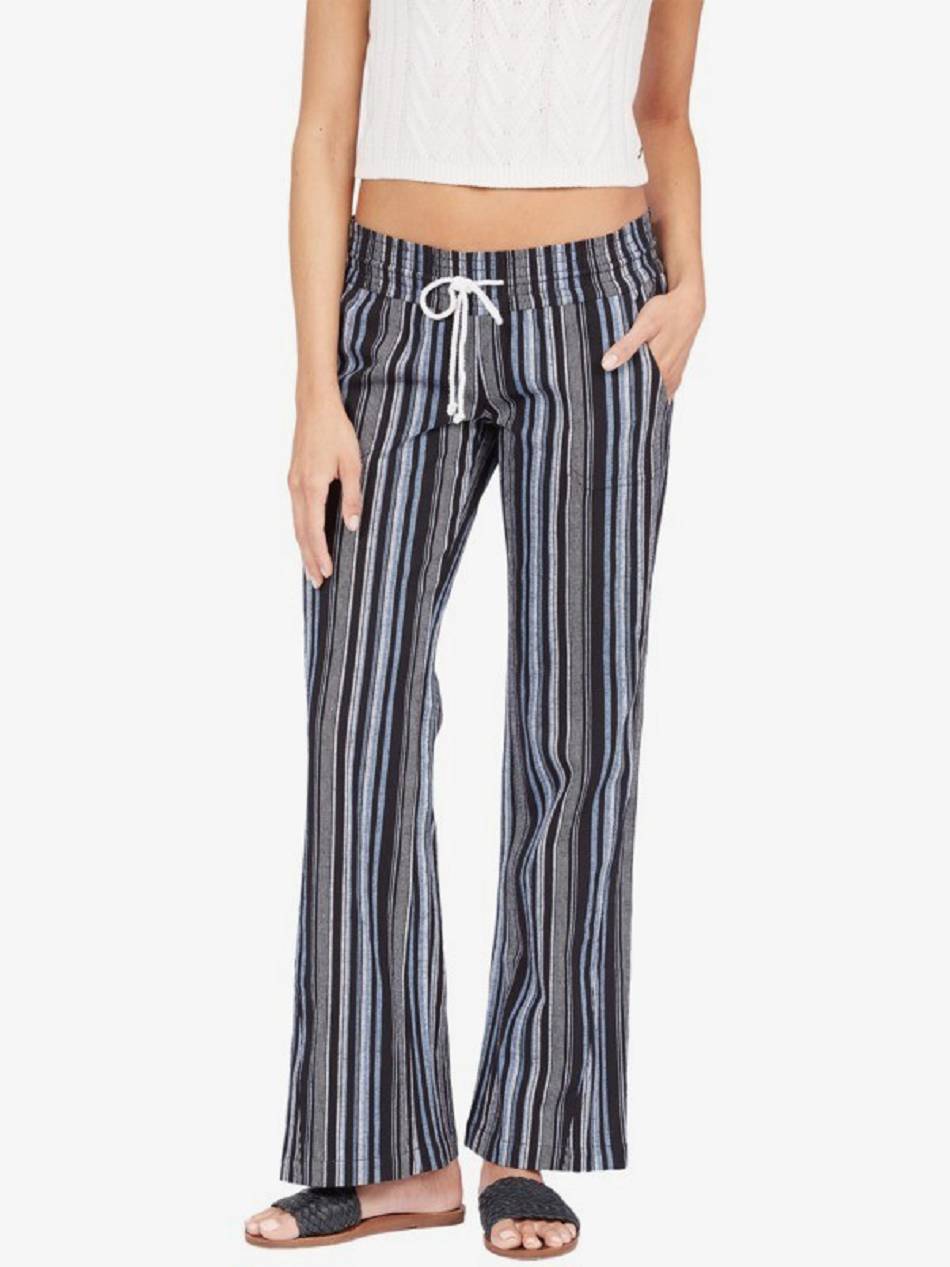 Roxy Oceanside Stripe Flared Women\'s Pants Dark Grey Stripes | SG_LW3305