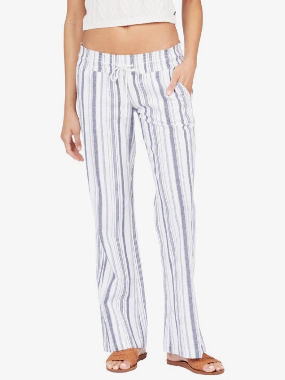 Roxy Oceanside Stripe Flared Women\'s Pants Indigo Stripes | SG_LW7354