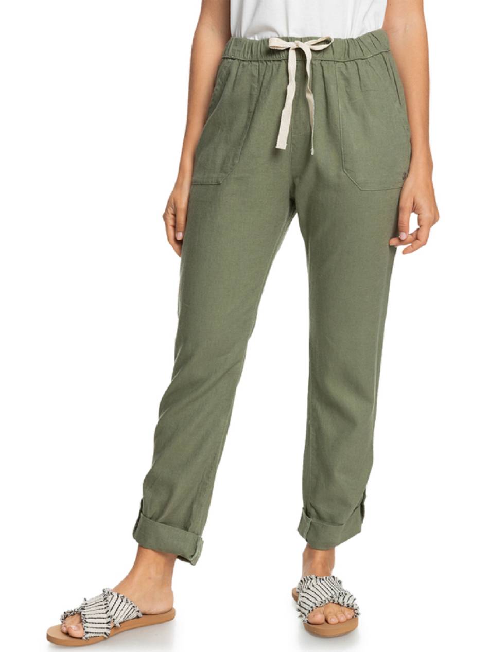 Roxy On The Seashore Linen Women\'s Pants Deep Green | SG_LW6618