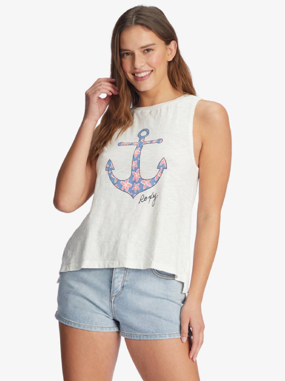 Roxy Plumeria Anchor Women\'s T-Shirt White | SG_LW7307