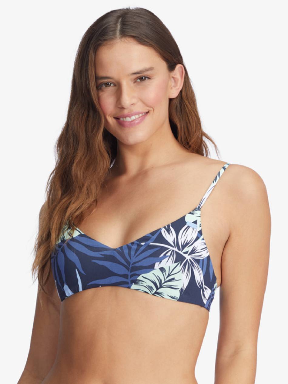 Roxy Printed Beach Classics Athletic Triangle Women\'s Bikini Tops Indigo | SG_LW1251