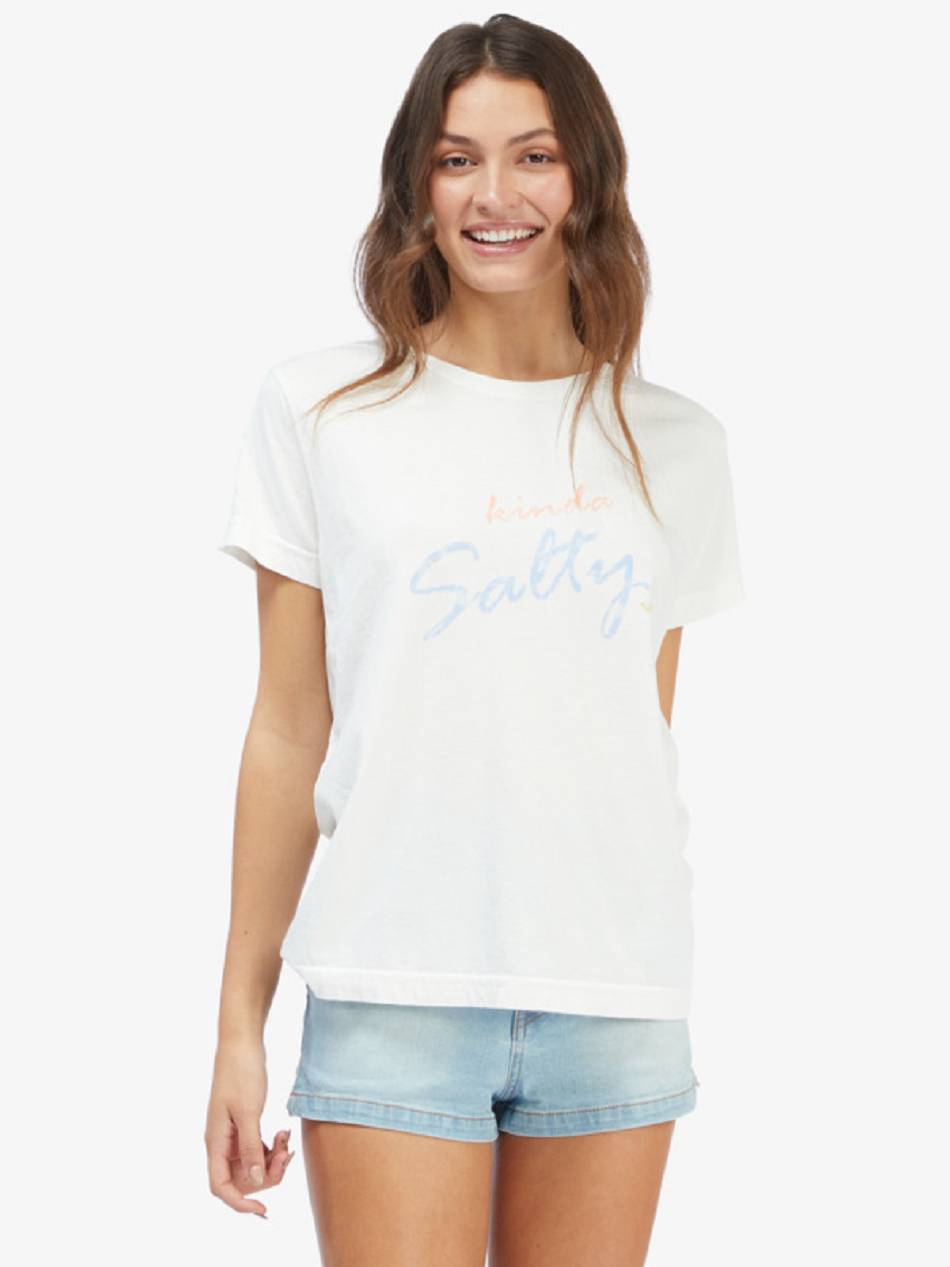 Roxy Salty Script Graphic Boyfriend Women\'s T-Shirt White | SG_LW8072