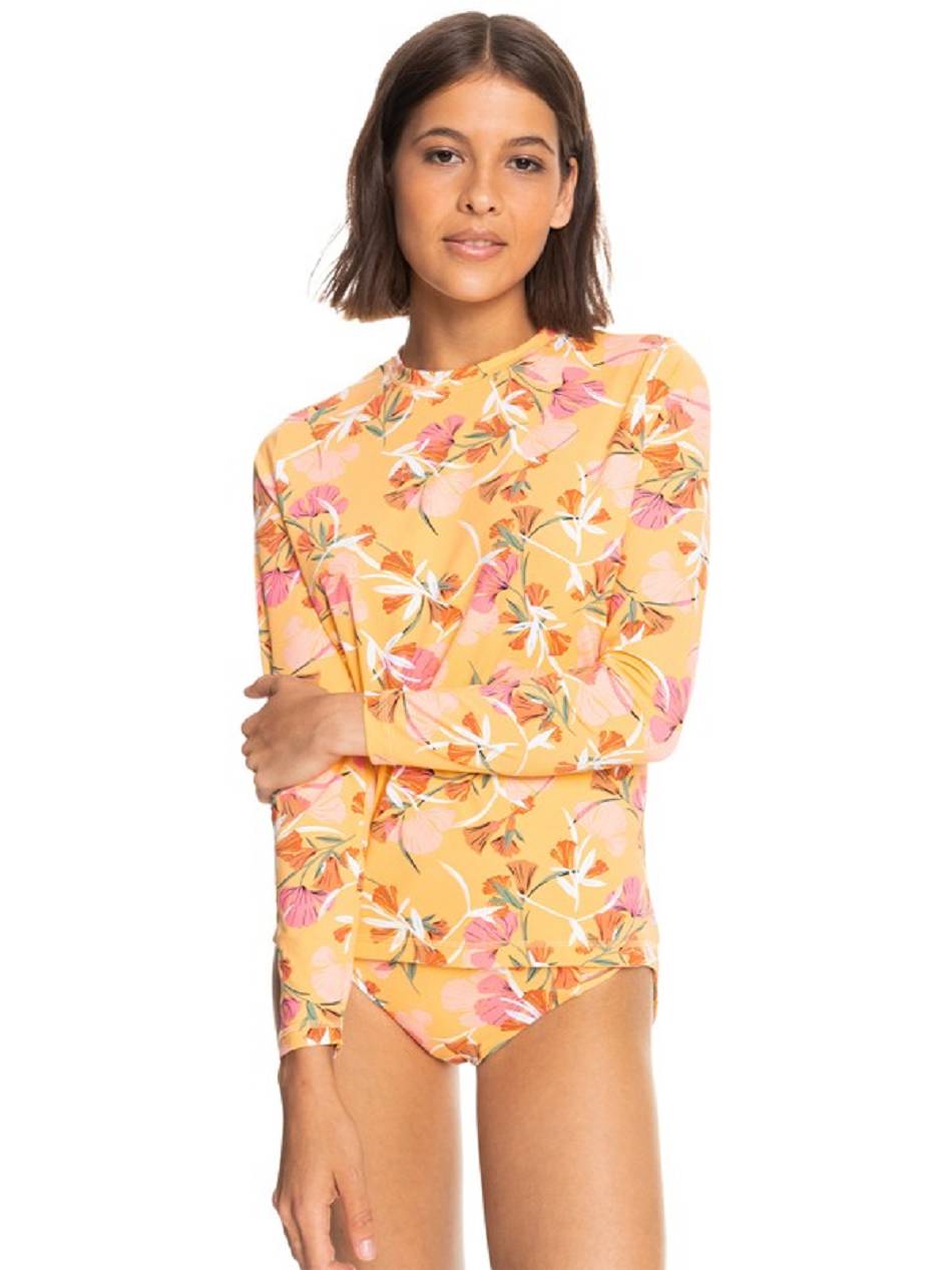 Roxy Sea Skippin Floral Printed Women\'s Rashguards Yellow Flower | SG_LW9400