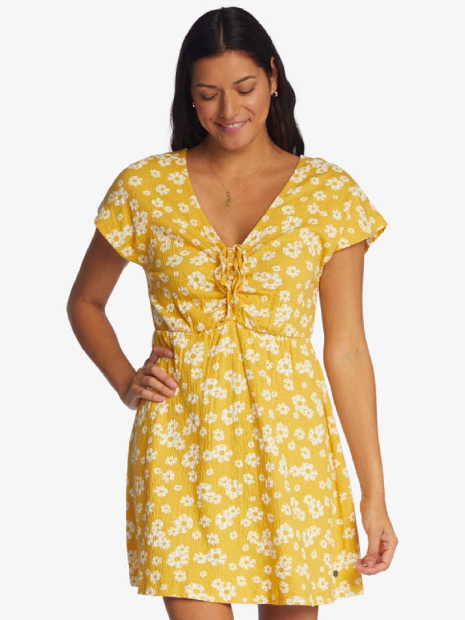 Roxy Simple Thoughts Knit Mini Women\'s Dress Yellow Flower | SG_LW8296