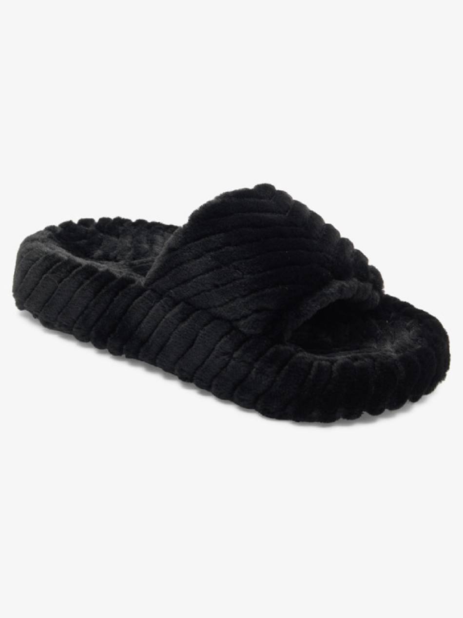 Roxy Slippy Faux Fur Slide Women\'s Flip Flops Black | SG_LW6654