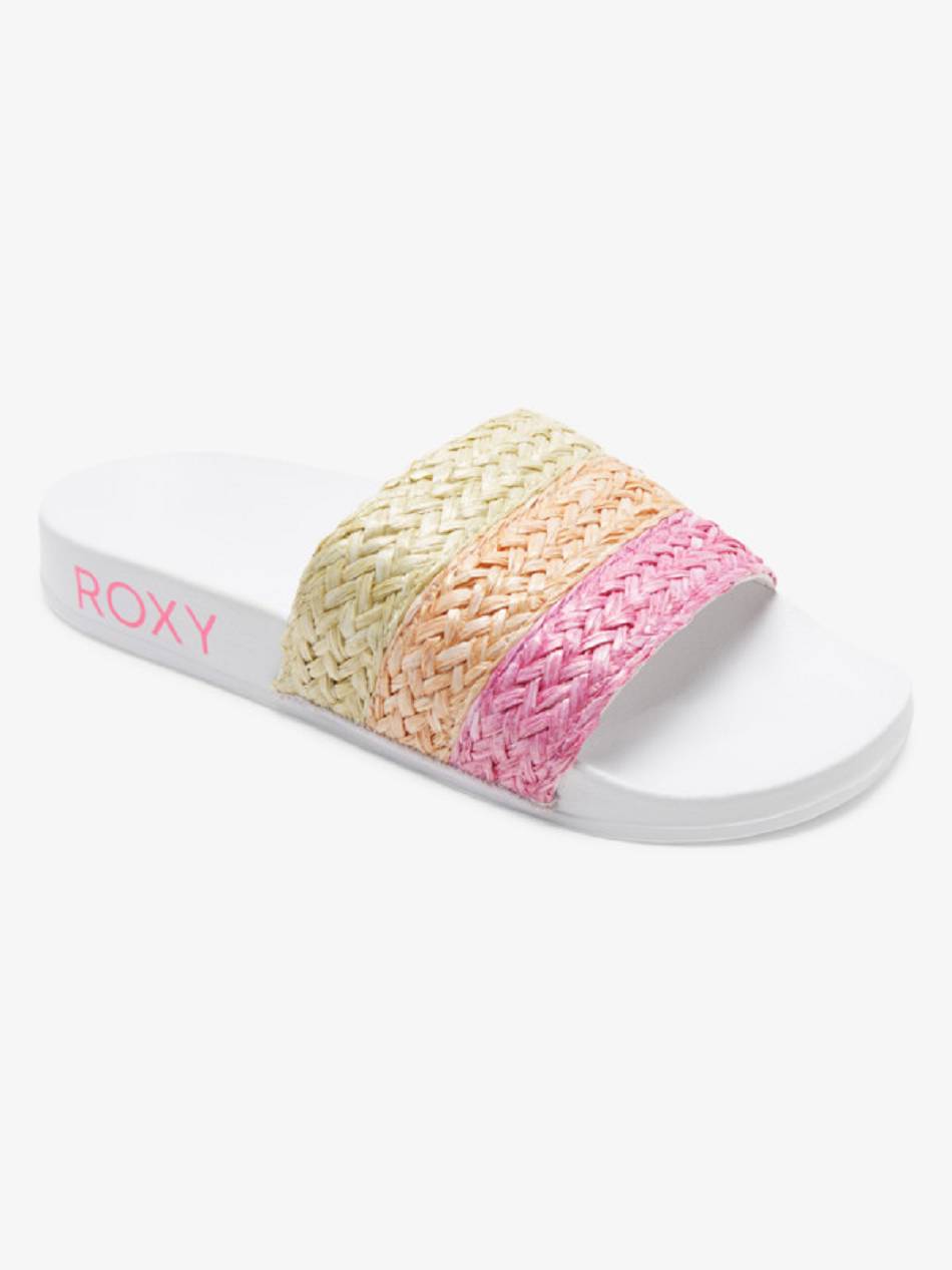 Roxy Slippy Jute Slide Women\'s Sandals White / Pink / Orange | SG_LW4652