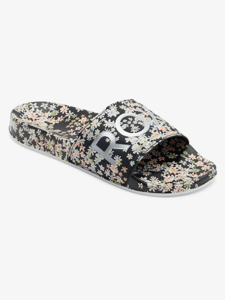 Roxy Slippy Printed Slide Women\'s Sandals Black | SG_LW1123