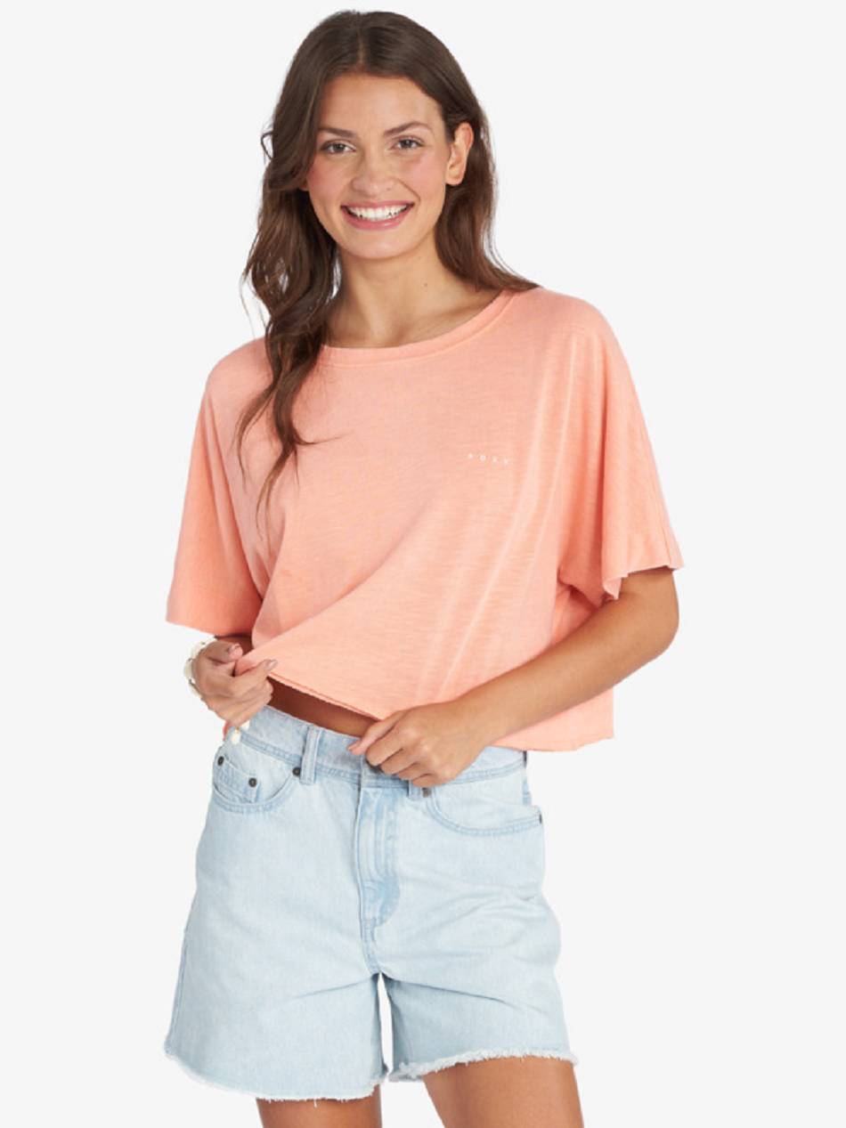 Roxy Super Sun Oversized Women\'s T-Shirt Coral pink | SG_LW3764