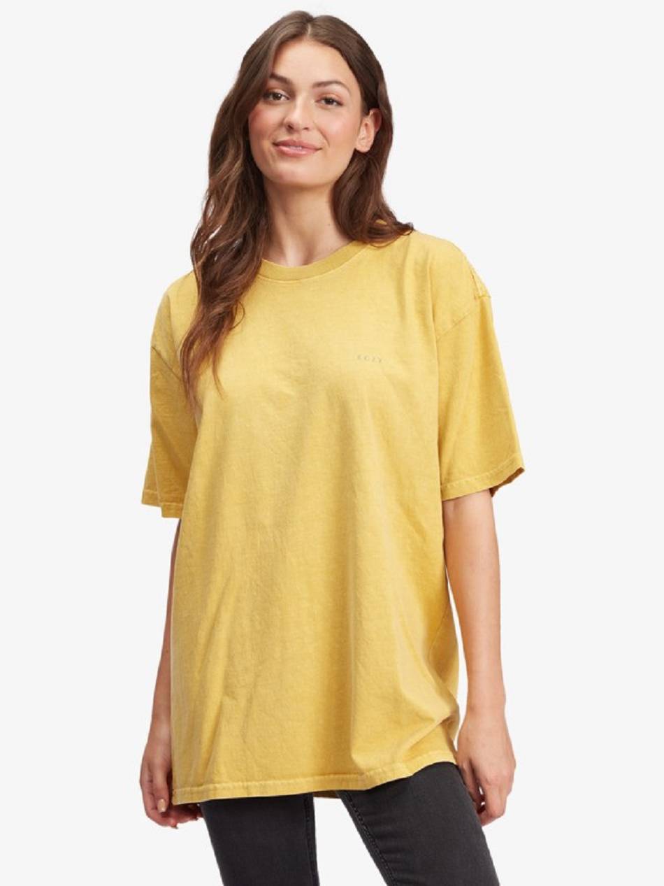 Roxy Surfing Babe Oversized Women\'s T-Shirt yellow | SG_LW9833