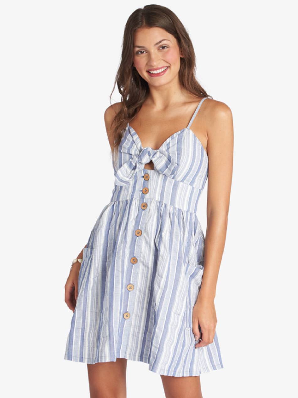 Roxy Under The Cali Sun Stripe Strappy Women\'s Dress Blue Stripes | SG_LW3220