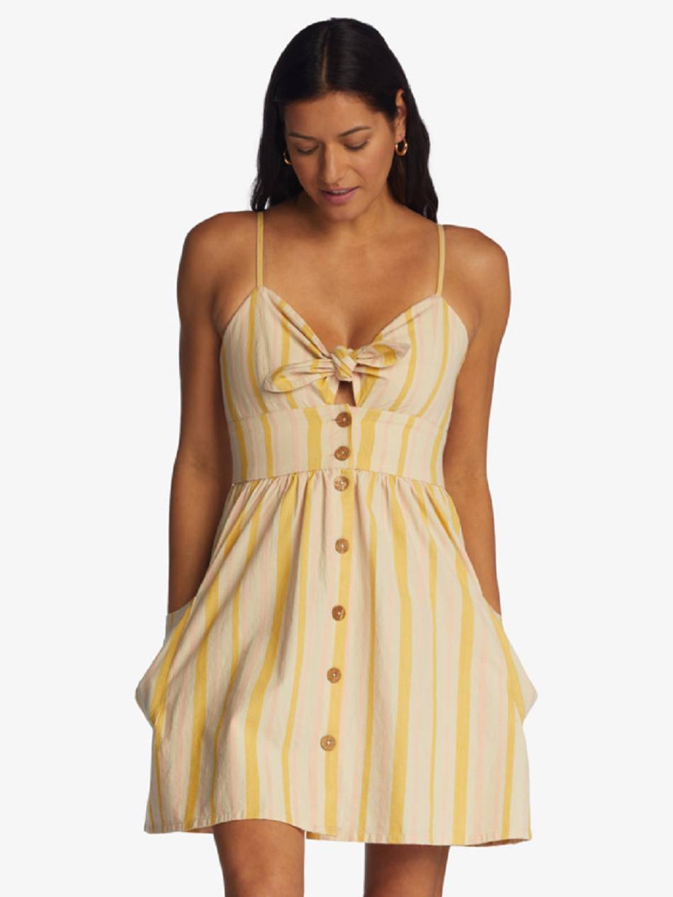 Roxy Under The Cali Sun Stripe Strappy Women\'s Dress Yellow Stripes | SG_LW9756