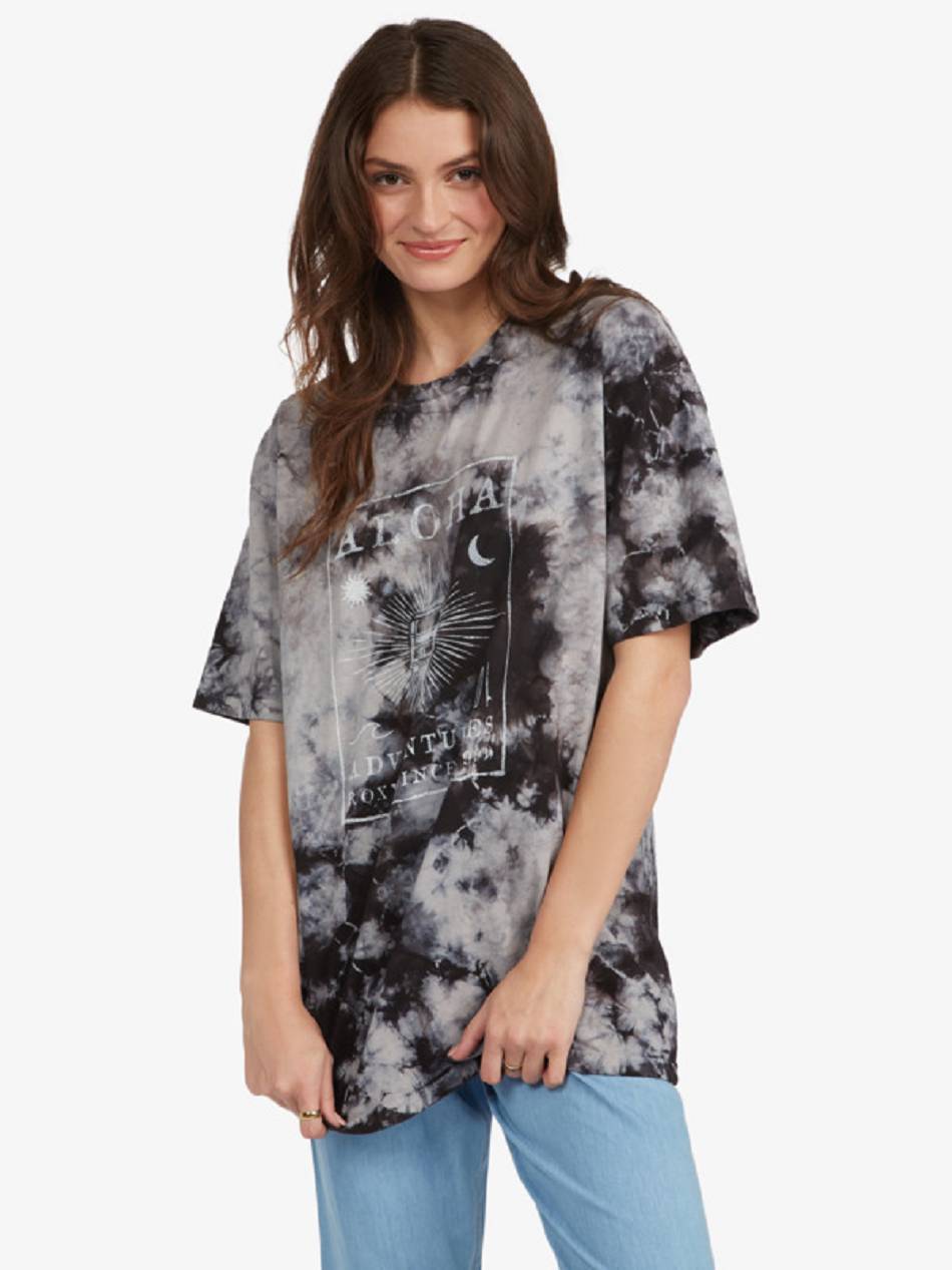 Roxy Van Band Oversized Women\'s T-Shirt Dark Grey | SG_LW5353