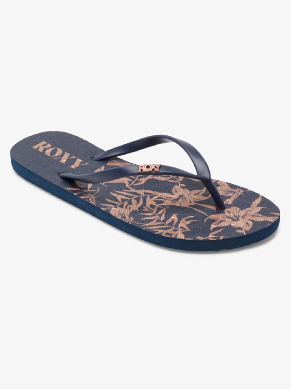 Roxy Viva Stamp Women\'s Flip Flops Dark Blue | SG_LW8337