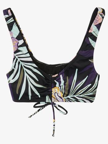 Roxy Active Athletic Bralette Women's Bikini Tops black flower | SG_LW3754