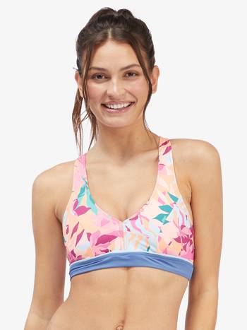 Roxy Active Halter Women's Bikinis pink flower | SG_LW2441