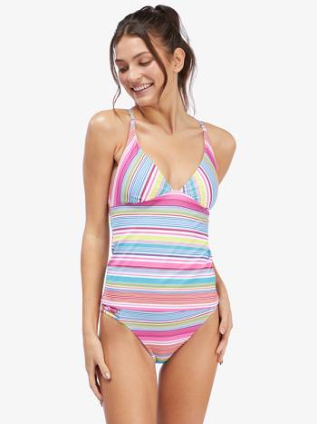 Roxy Active Tankini Women's Bikini Tops White Stripes | SG_LW5708