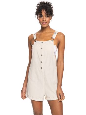 Roxy Back To Goodbye Short Overalls Women's Rompers White | SG_LW7521