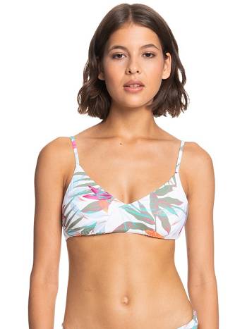 Roxy Beach Classics Athletic Triangle Women's Bikini Tops white flower | SG_LW2084