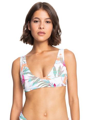 Roxy Beach Classics Elongated Triangle Women's Bikini Tops white flower | SG_LW1612