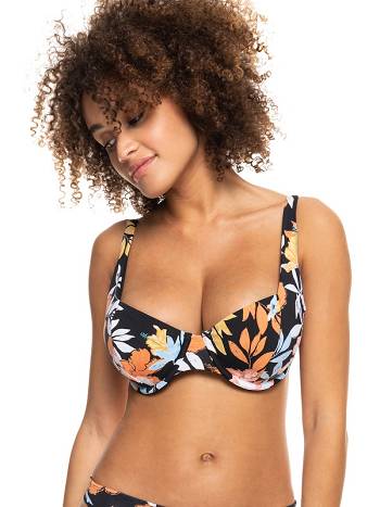 Roxy Beach Classics Underwire Women's Bikini Tops Dark Grey flower | SG_LW1635