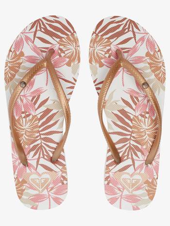 Roxy Bermuda Print Women's Flip Flops White / Light Brown | SG_LW7921