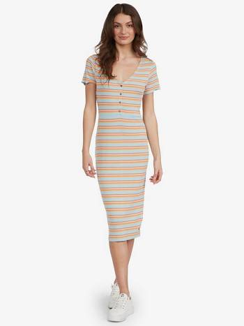 Roxy Bring It In Midi Women's Dress orange green stripes | SG_LW2112