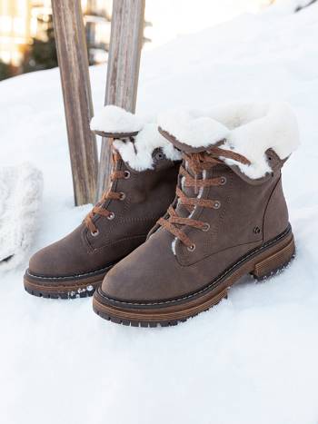 Roxy Bruna Lace-Up Women's Snow Boots Chocolate | SG_LW5898