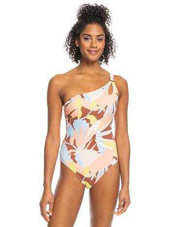 Roxy Floraldelic Printed Asymmetrical Women's One Pieces brown flower | SG_LW2764