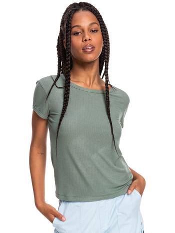 Roxy Frozen Night Ribbed Women's T-Shirt green | SG_LW6699