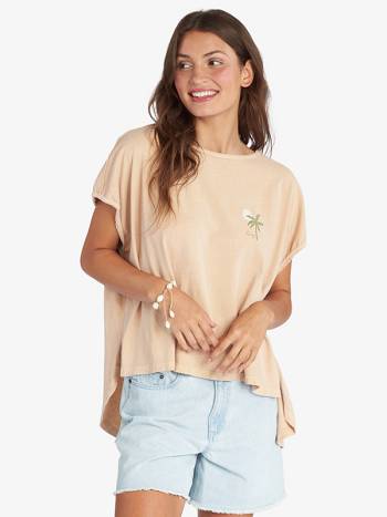 Roxy Girls Palm Muscle Women's T-Shirt Beige | SG_LW7623